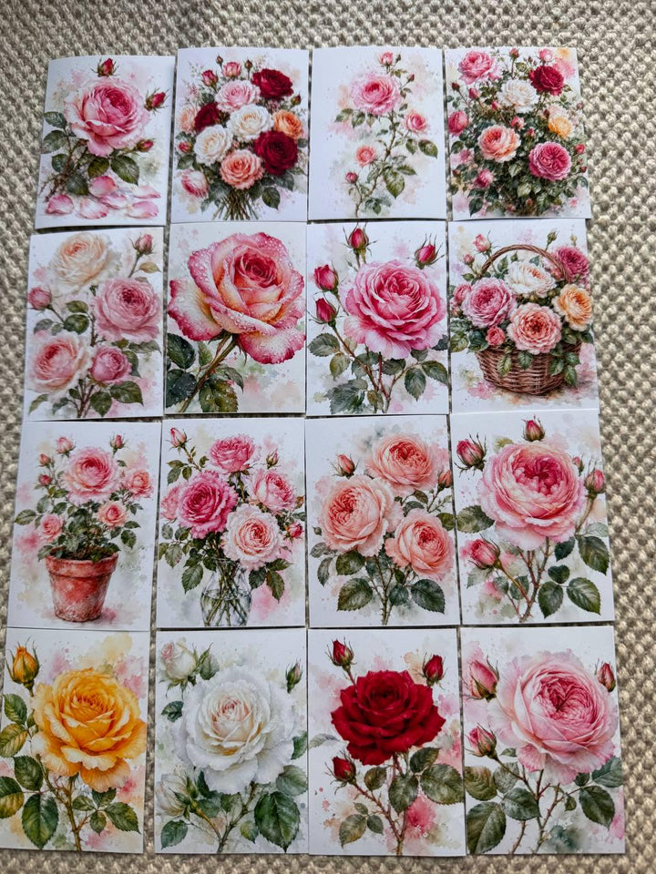 Rose Stickers Set of 16, Watercolor Rose Stickers, Floral Journal Stickers, Botanical Scrapbook Stickers, Handmade in the UK