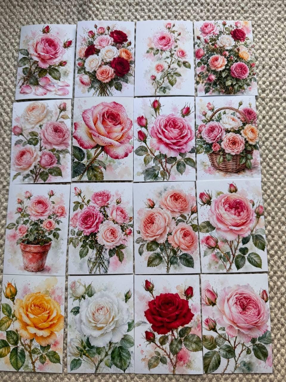 Rose Stickers Set of 16, Watercolor Rose Stickers, Floral Journal Stickers, Botanical Scrapbook Stickers, Handmade in the UK
