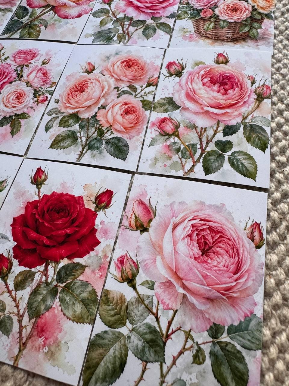 Rose Stickers Set of 16, Watercolor Rose Stickers, Floral Journal Stickers, Botanical Scrapbook Stickers, Handmade in the UK