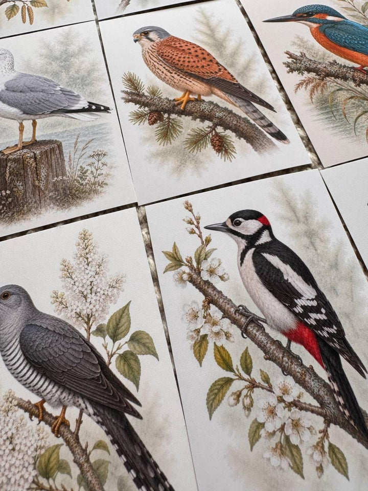 Vintage Bird Stickers Set of 16, British Wildlife Birds, Nature Journal Stickers, Birdwatching Ephemera, UK Handmade