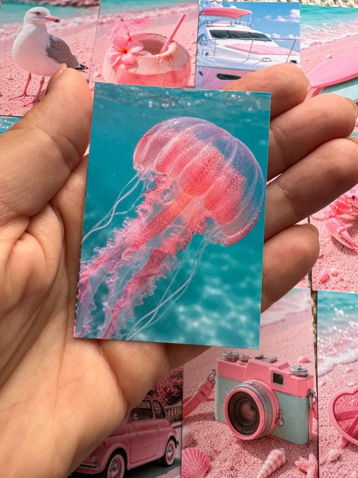 Pink Coastal Summer Stickers Set of 16, Beach Vacation Stickers, Pastel Travel Aesthetic, Scrapbook Journal Decor, UK Handmade