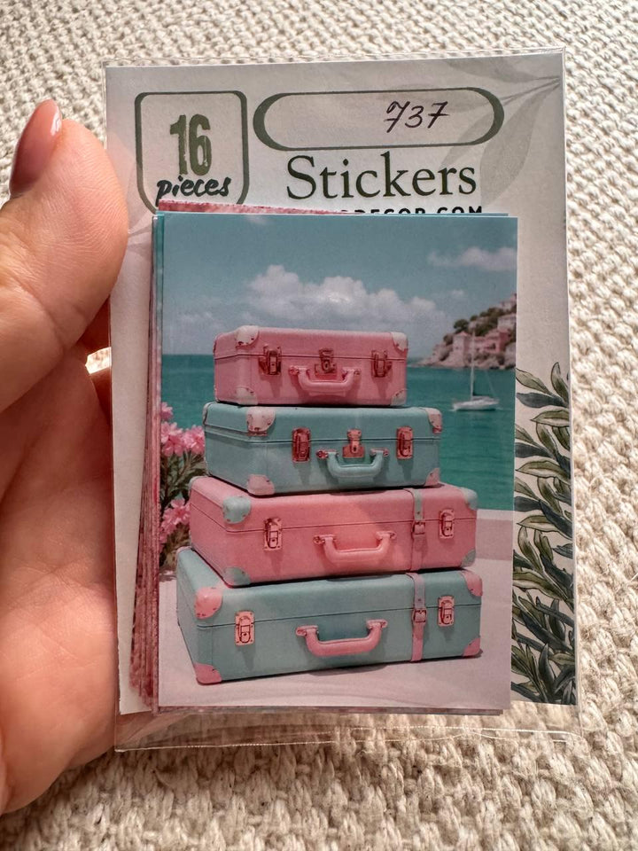 Pink Coastal Summer Stickers Set of 16, Beach Vacation Stickers, Pastel Travel Aesthetic, Scrapbook Journal Decor, UK Handmade