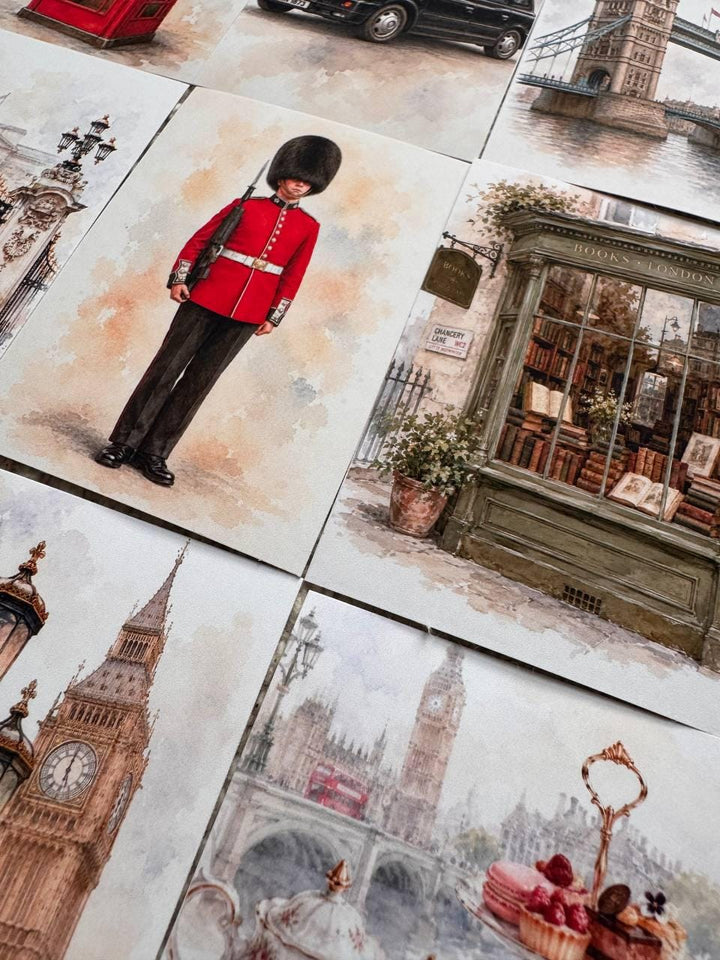 London Stickers Set of 16, Vintage London Ephemera, British Landmarks Stickers, Travel Journal Decor, UK Handmade