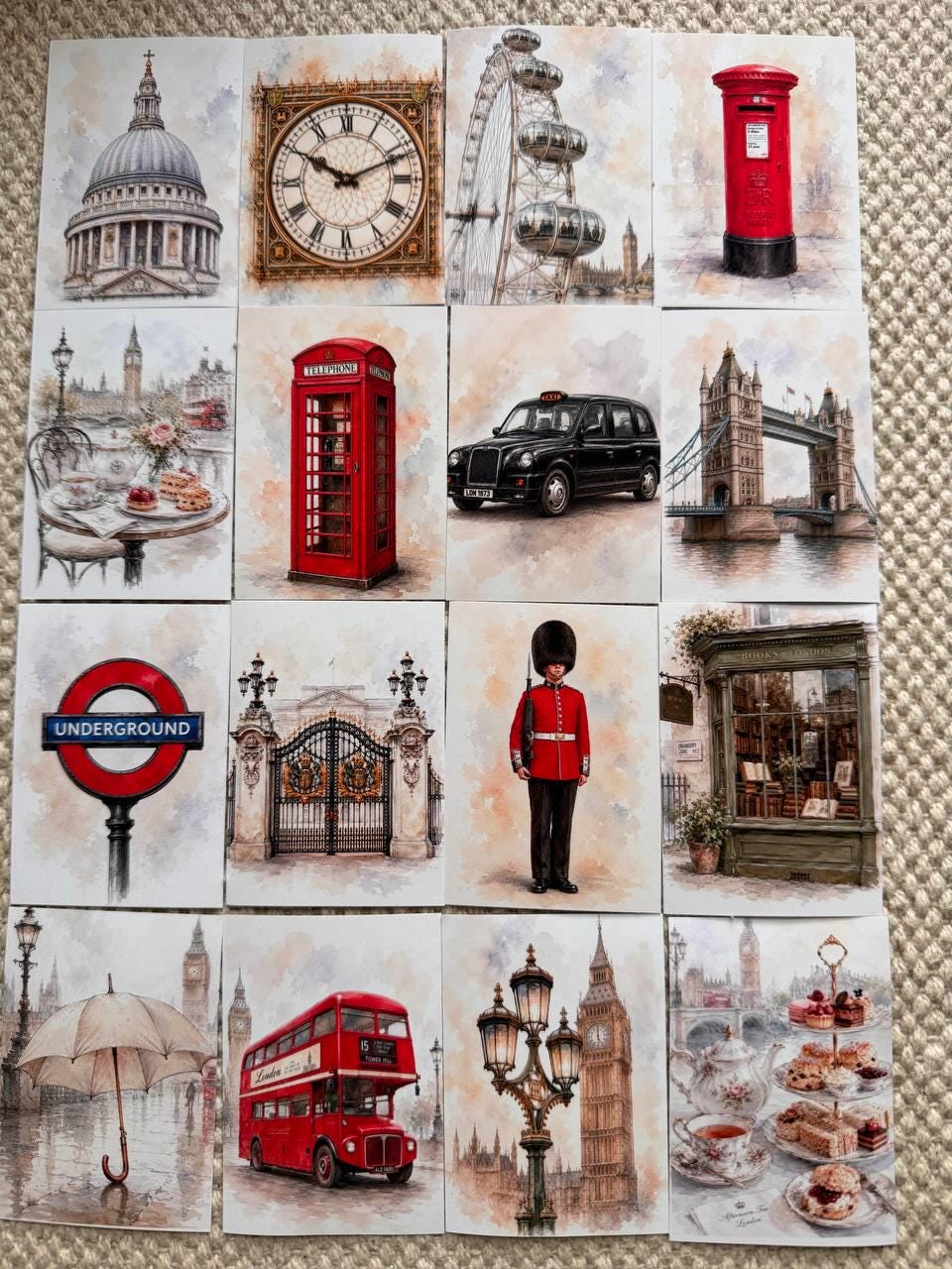 London Stickers Set of 16, Vintage London Ephemera, British Landmarks Stickers, Travel Journal Decor, UK Handmade