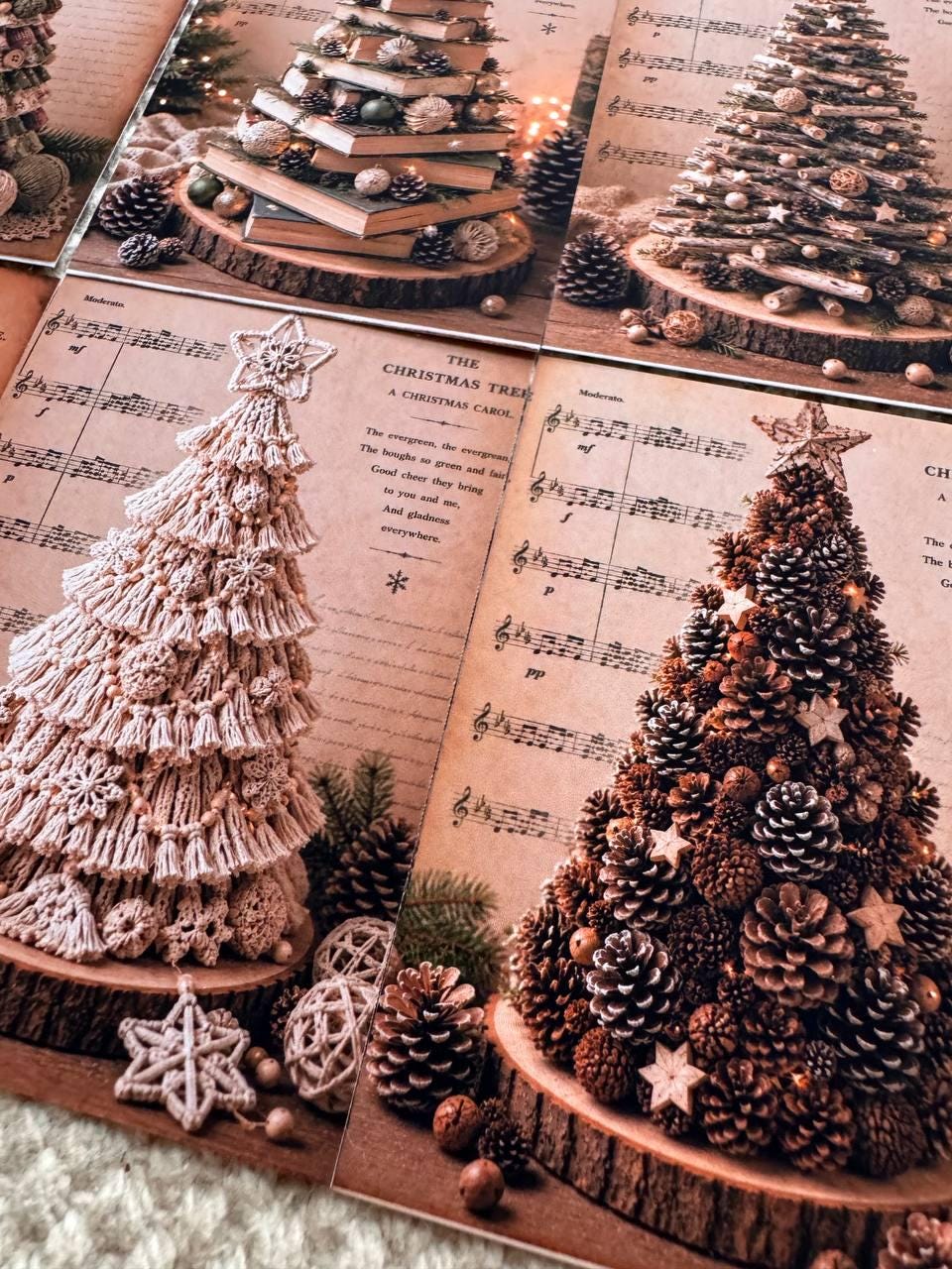 Vintage Handmade Christmas Tree Stickers Set of 16, Rustic Holiday Journal Stickers, Cottagecore Xmas Ephemera UK
