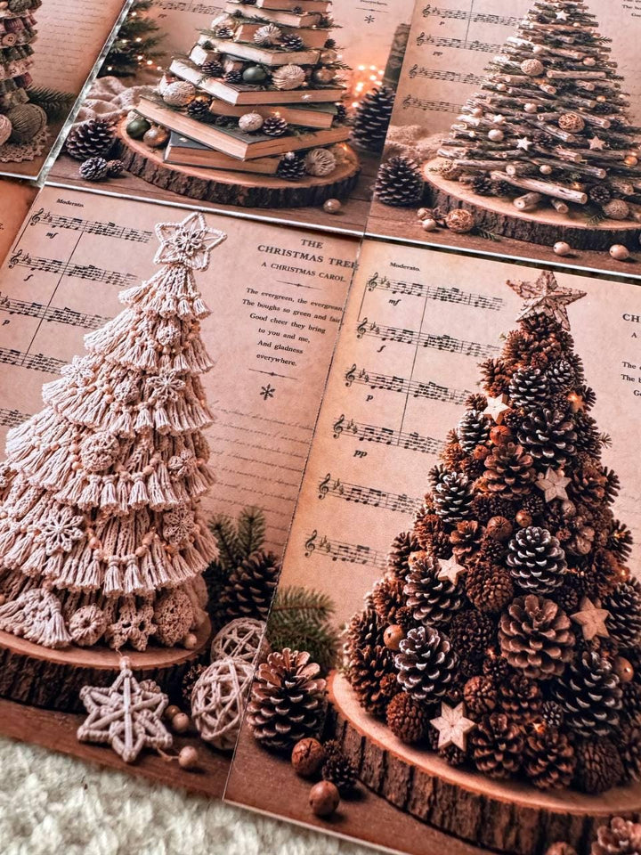 Vintage Handmade Christmas Tree Stickers Set of 16, Rustic Holiday Journal Stickers, Cottagecore Xmas Ephemera UK