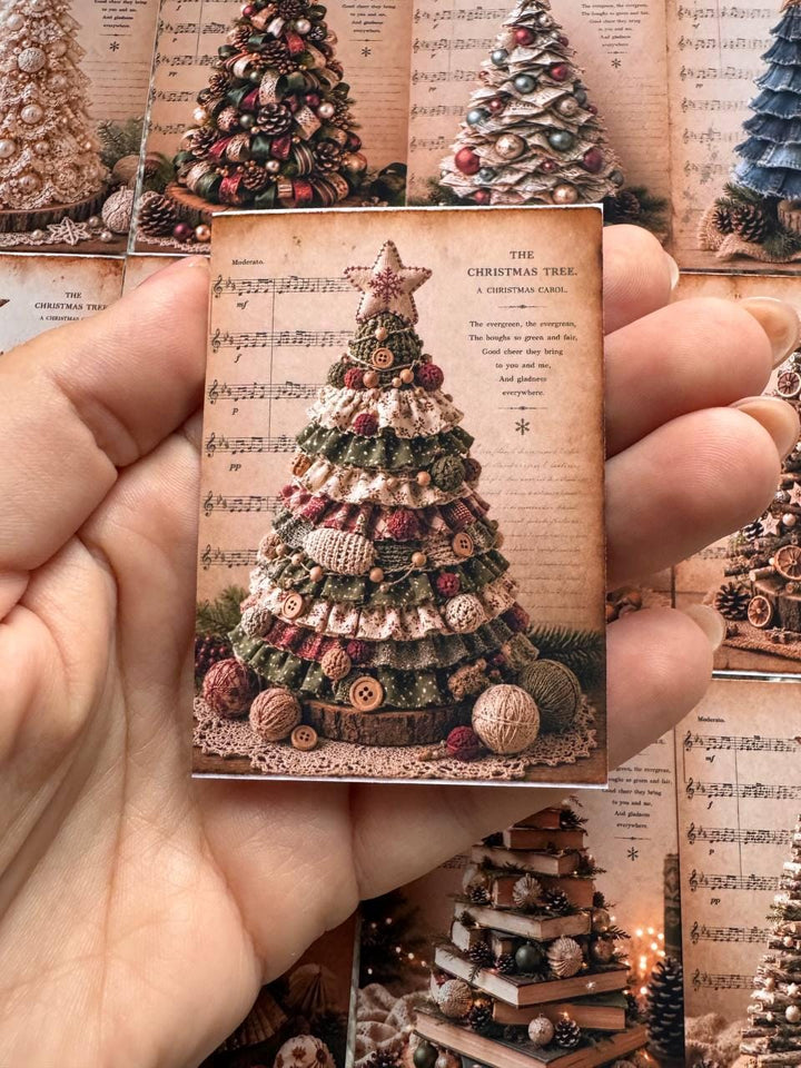 Vintage Handmade Christmas Tree Stickers Set of 16, Rustic Holiday Journal Stickers, Cottagecore Xmas Ephemera UK