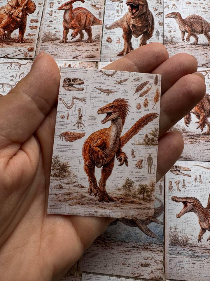 Vintage Dinosaur Stickers Set of 16, Jurassic Ephemera, Prehistoric Journal Stickers, Dinosaur Scrapbook Pack, UK Made