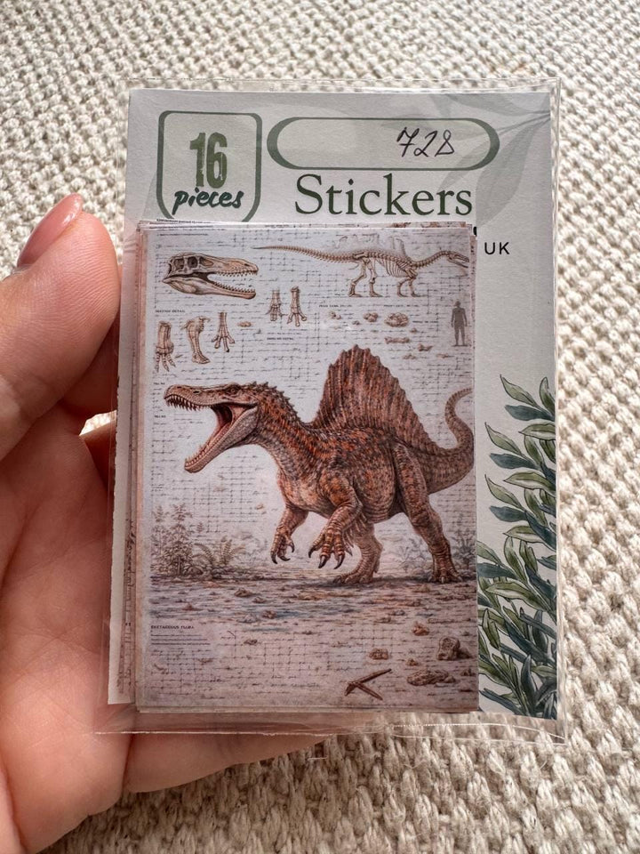 Vintage Dinosaur Stickers Set of 16, Jurassic Ephemera, Prehistoric Journal Stickers, Dinosaur Scrapbook Pack, UK Made