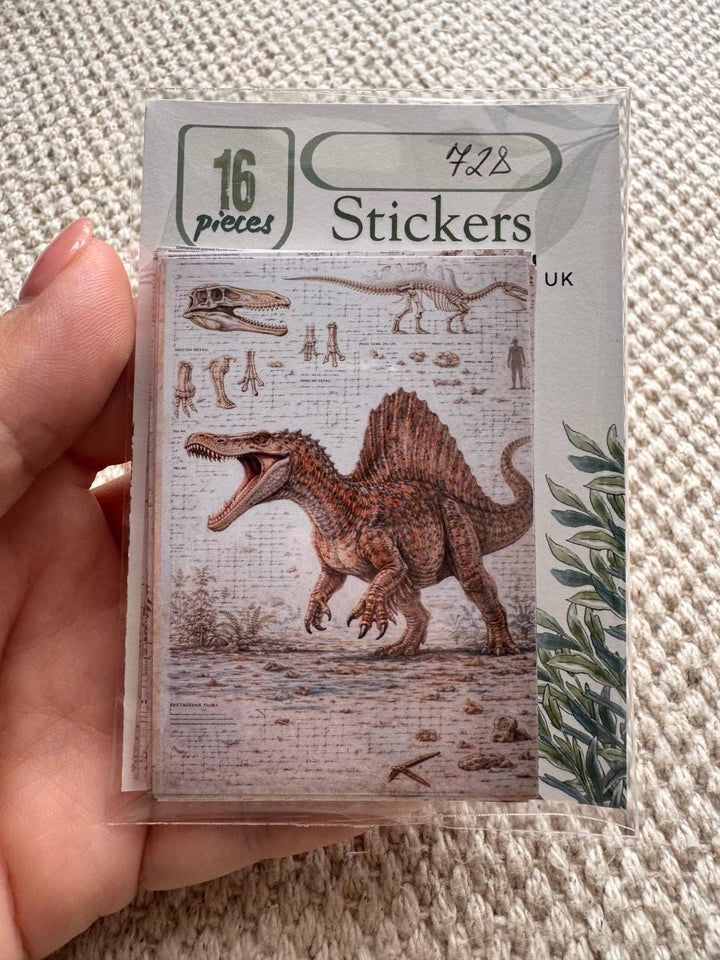 Vintage Dinosaur Stickers Set of 16, Jurassic Ephemera, Prehistoric Journal Stickers, Dinosaur Scrapbook Pack, UK Made