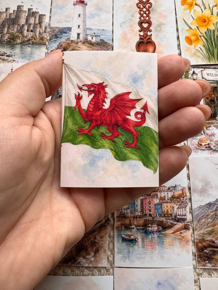Wales Watercolour Stickers Set of 16, Welsh Dragon, Castles, Puffin, Snowdonia, Handmade UK Journal Scrapbook Stickers