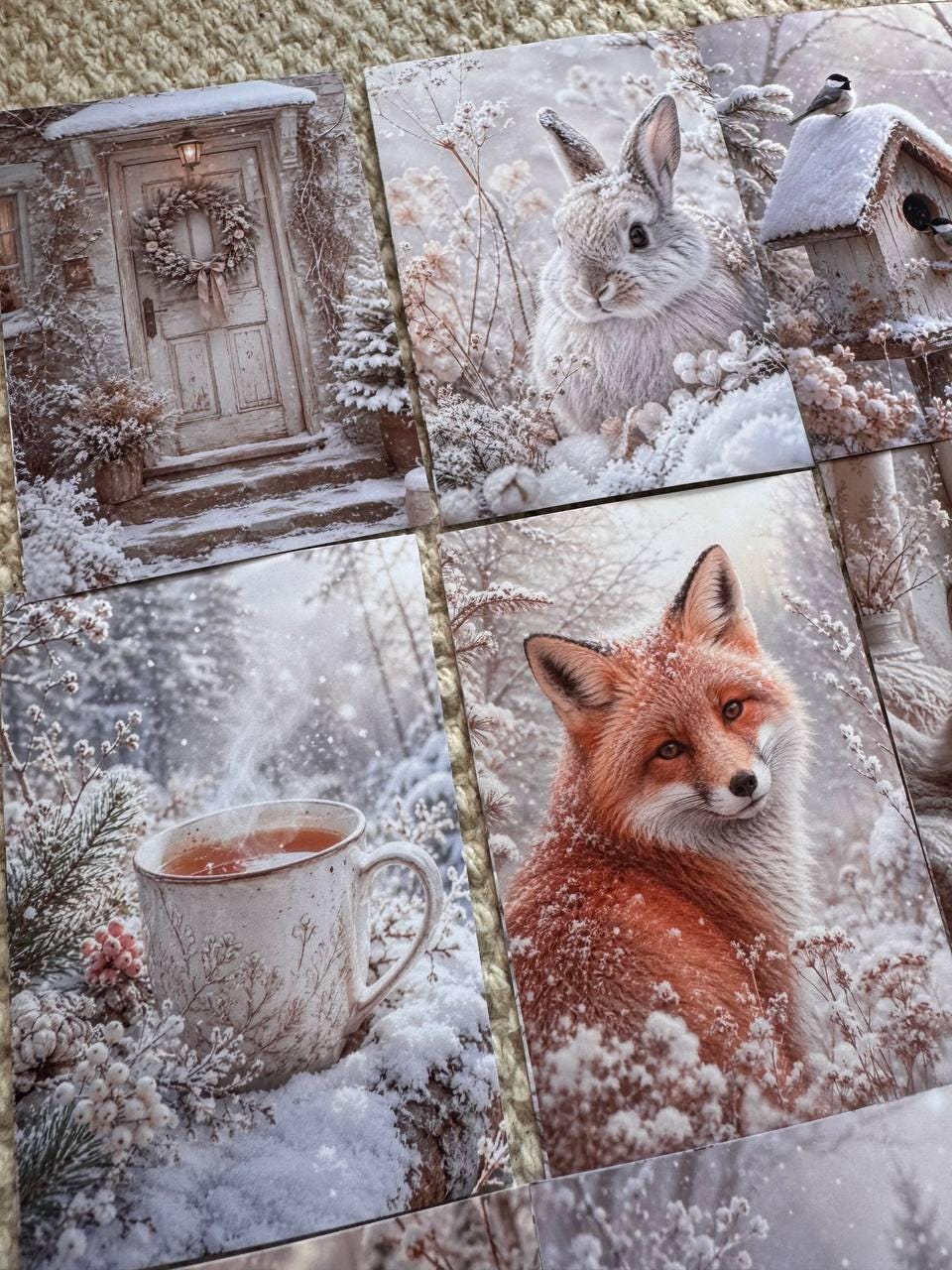 Winter Woodland Animal Stickers Set of 16, Cozy Snowy Forest, Fox Owl Rabbit Cat Winter Journal Stickers Handmade UK/vd-s0026