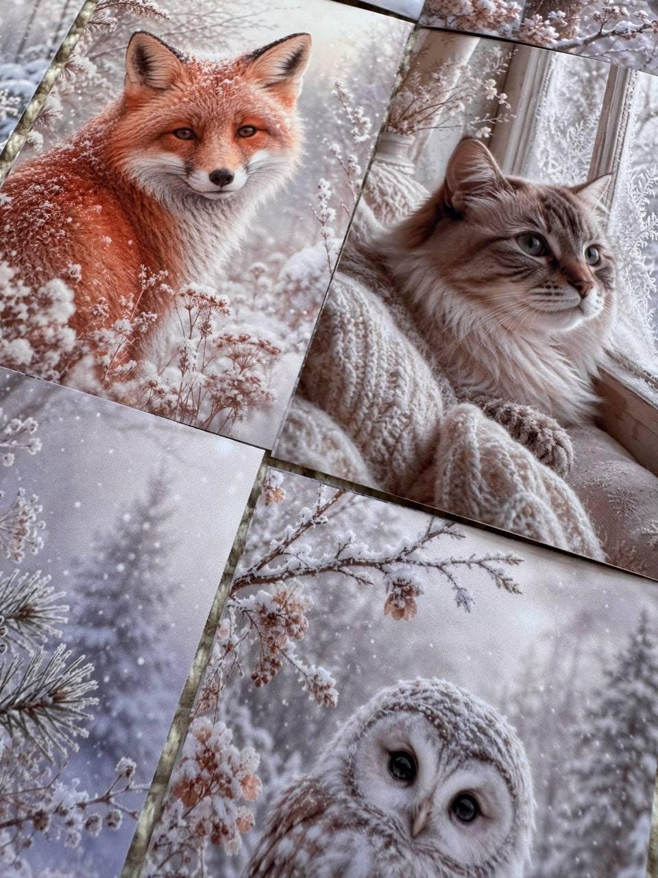 Winter Woodland Animal Stickers Set of 16, Cozy Snowy Forest, Fox Owl Rabbit Cat Winter Journal Stickers Handmade UK/vd-s0026