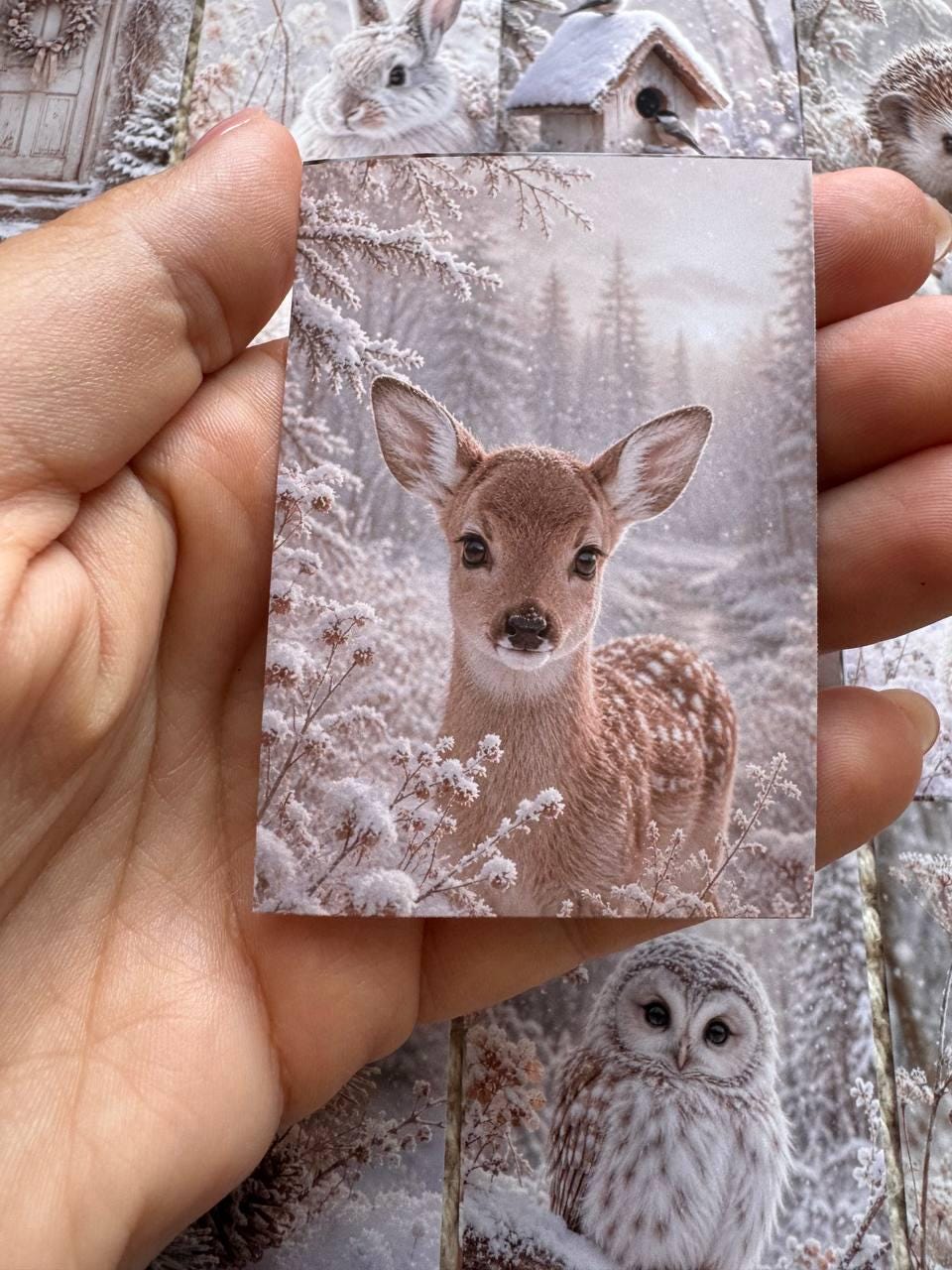 Winter Woodland Animal Stickers Set of 16, Cozy Snowy Forest, Fox Owl Rabbit Cat Winter Journal Stickers Handmade UK/vd-s0026