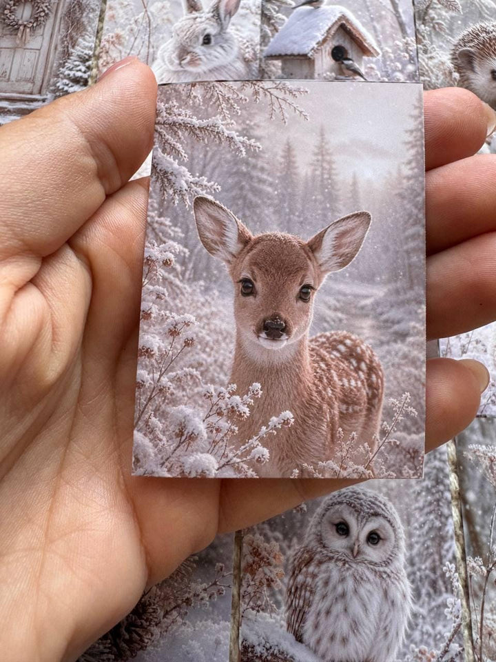 Winter Woodland Animal Stickers Set of 16, Cozy Snowy Forest, Fox Owl Rabbit Cat Winter Journal Stickers Handmade UK/vd-s0026