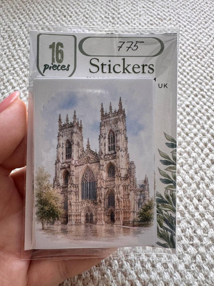 England Landmark Stickers Set of 16, British Village, Stonehenge, York Minster, Red Post Box, Cottage Journal Stickers UK