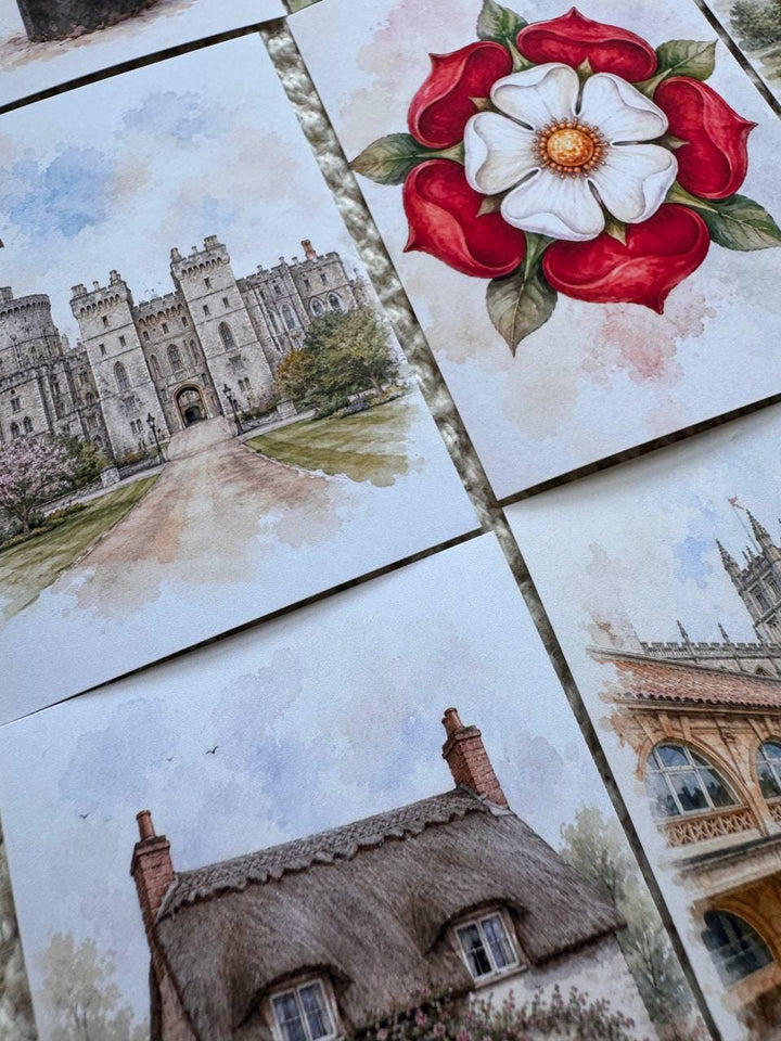 England Landmark Stickers Set of 16, British Village, Stonehenge, York Minster, Red Post Box, Cottage Journal Stickers UK