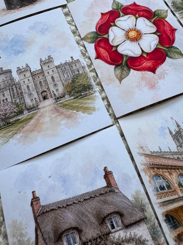 England Landmark Stickers Set of 16, British Village, Stonehenge, York Minster, Red Post Box, Cottage Journal Stickers UK