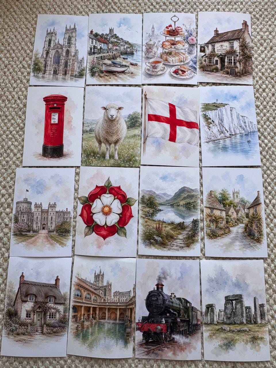England Landmark Stickers Set of 16, British Village, Stonehenge, York Minster, Red Post Box, Cottage Journal Stickers UK