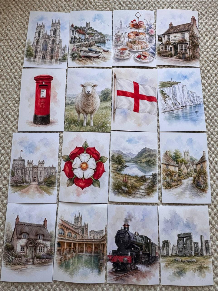 England Landmark Stickers Set of 16, British Village, Stonehenge, York Minster, Red Post Box, Cottage Journal Stickers UK