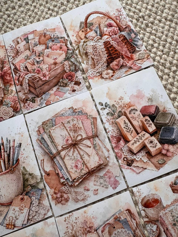 Vintage Junk Journal Stickers Set of 16, Scrapbooking Stickers, Journal Ephemera, Cottagecore Craft Stickers, Handmade UK