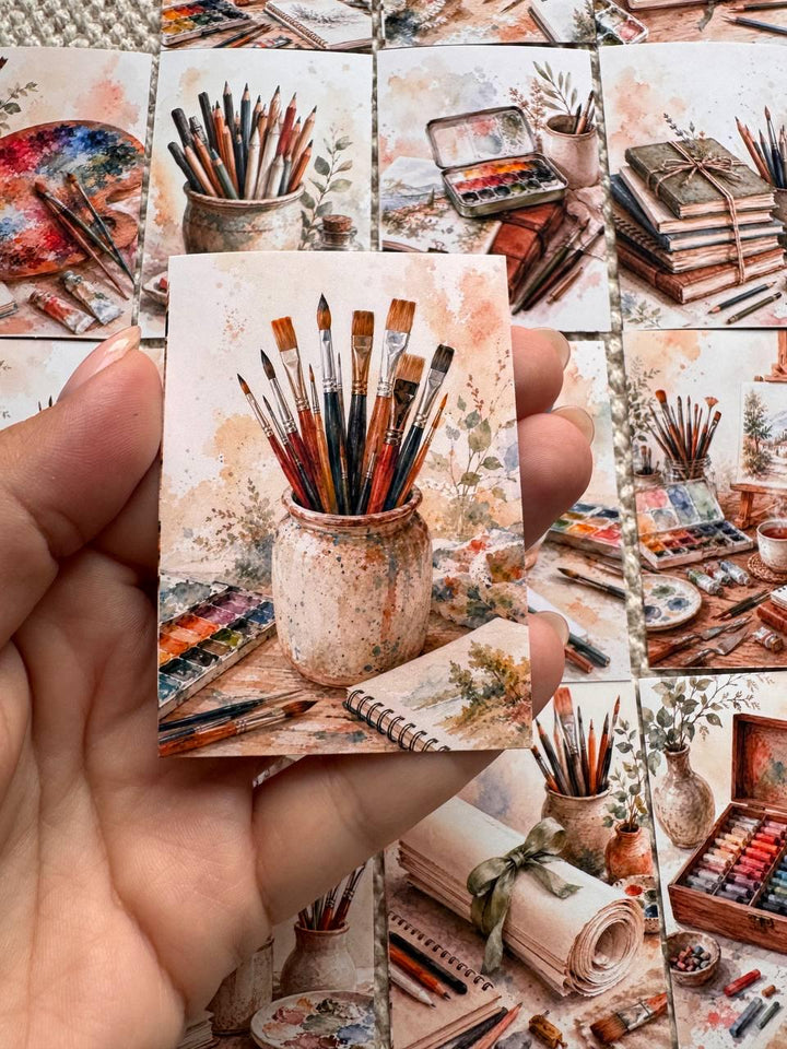 Artist Studio Stickers Set of 16, Watercolor Art Supplies Stickers, Painting Journal Stickers, Scrapbooking, Handmade UK Decor