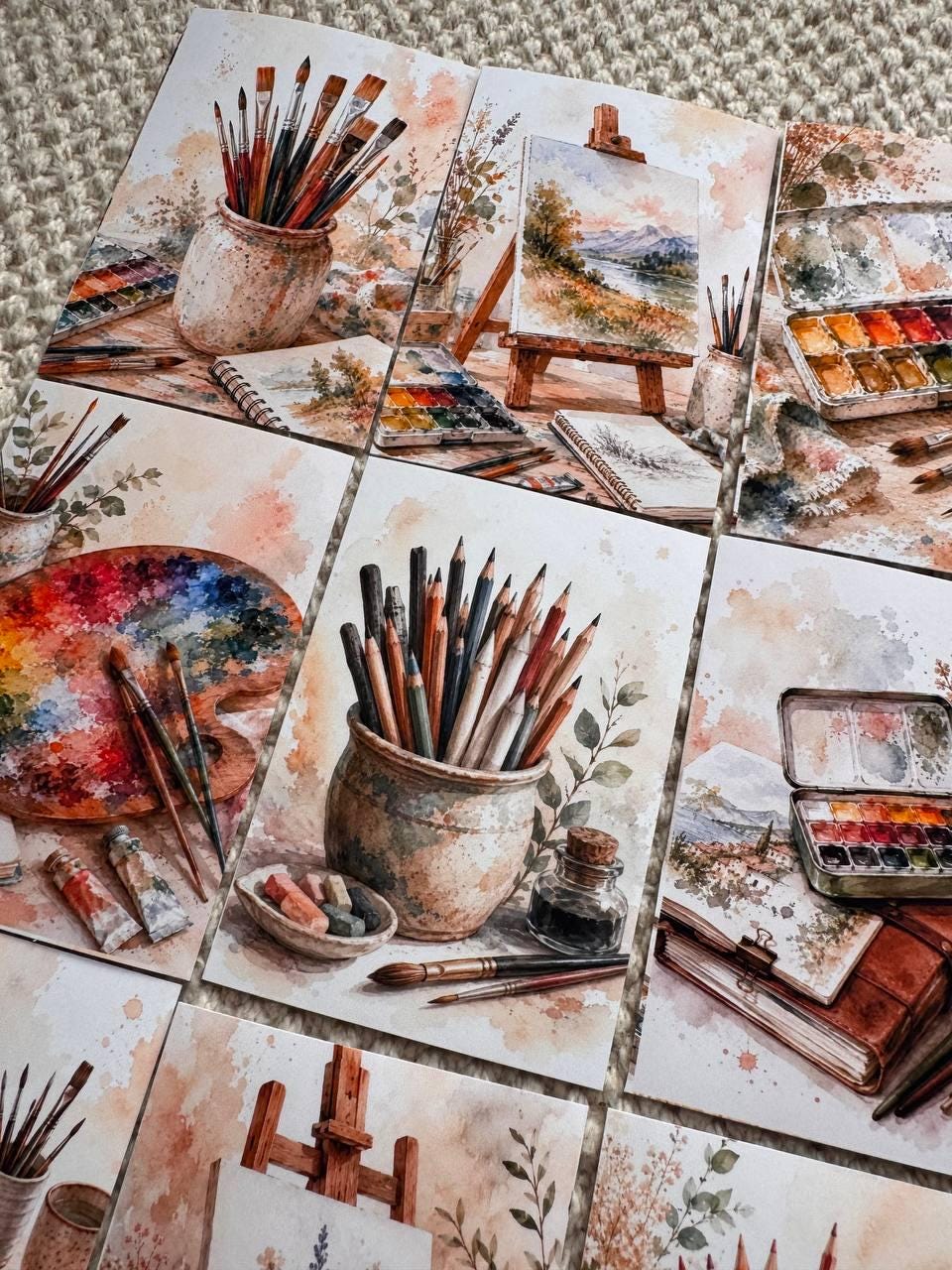 Artist Studio Stickers Set of 16, Watercolor Art Supplies Stickers, Painting Journal Stickers, Scrapbooking, Handmade UK Decor