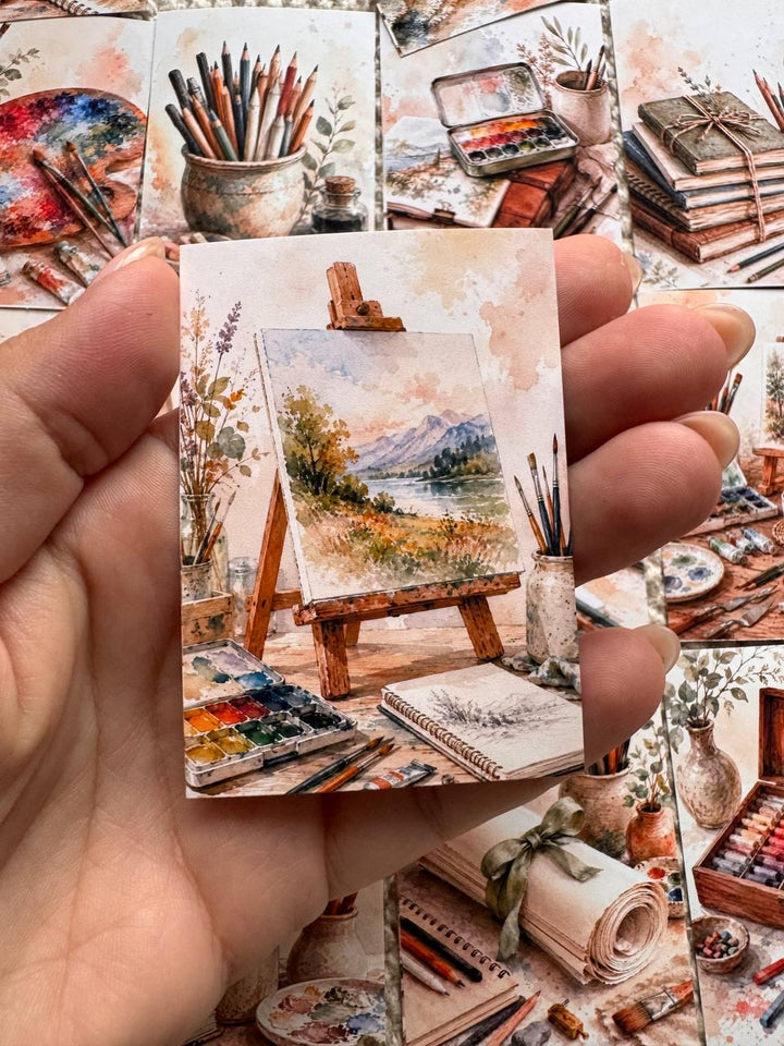 Artist Studio Stickers Set of 16, Watercolor Art Supplies Stickers, Painting Journal Stickers, Scrapbooking, Handmade UK Decor