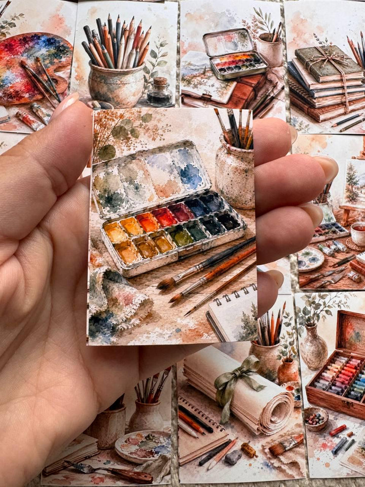 Artist Studio Stickers Set of 16, Watercolor Art Supplies Stickers, Painting Journal Stickers, Scrapbooking, Handmade UK Decor