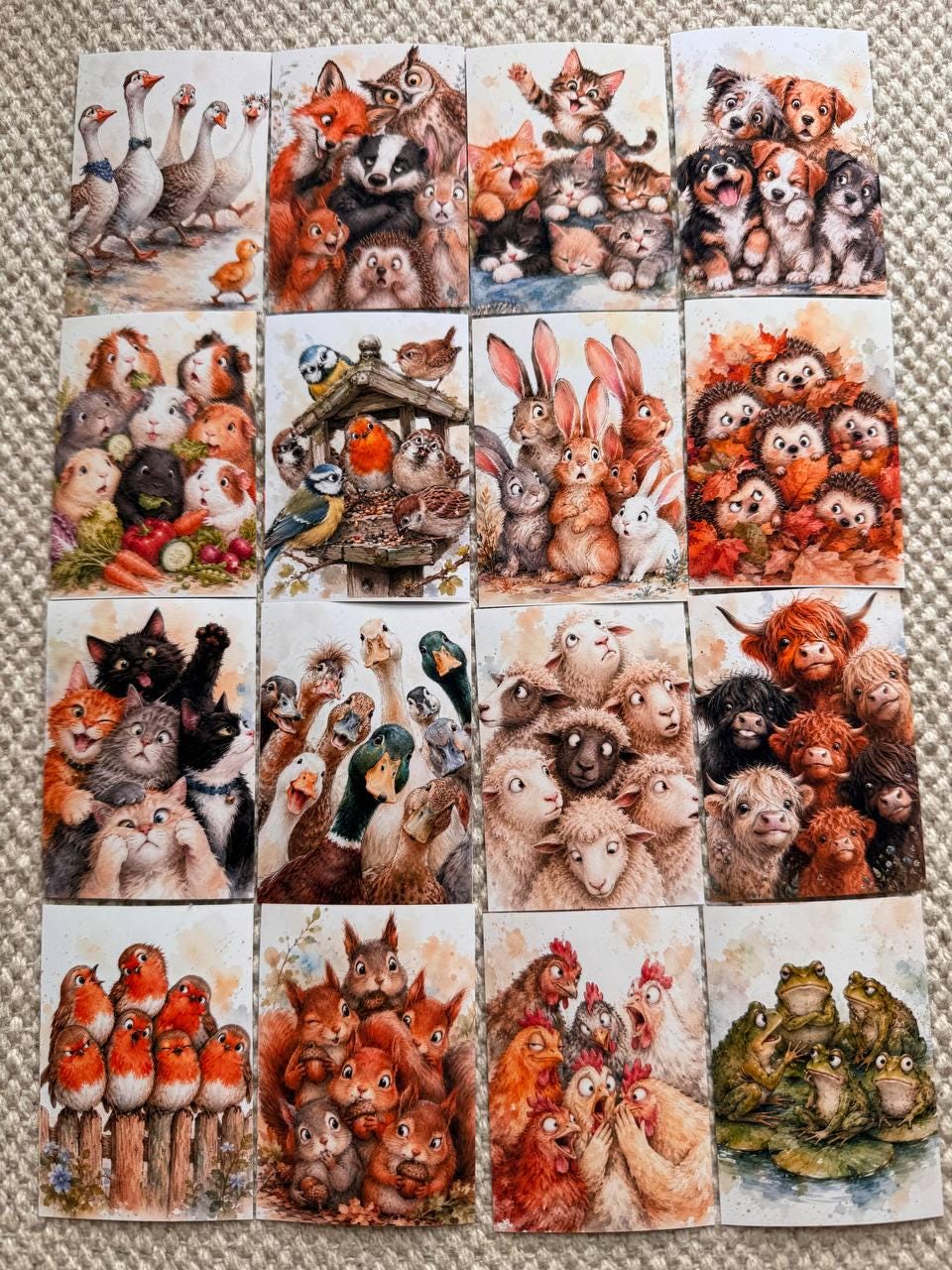 Cute Woodland Animal Stickers Set of 16, Funny Forest Friends, Watercolor Animal Stickers, Scrapbooking, Handmade UK Decor