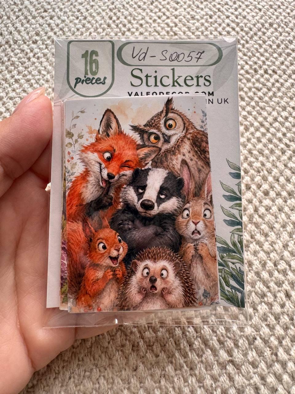 Cute Woodland Animal Stickers Set of 16, Funny Forest Friends, Watercolor Animal Stickers, Scrapbooking, Handmade UK Decor