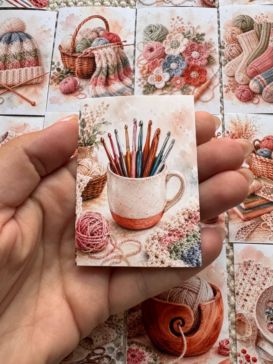 Knitting & Crochet Stickers Set of 16, Cozy Yarn Watercolor Stickers, Crochet Journal Stickers, Handmade UK, Craft Lover Gift