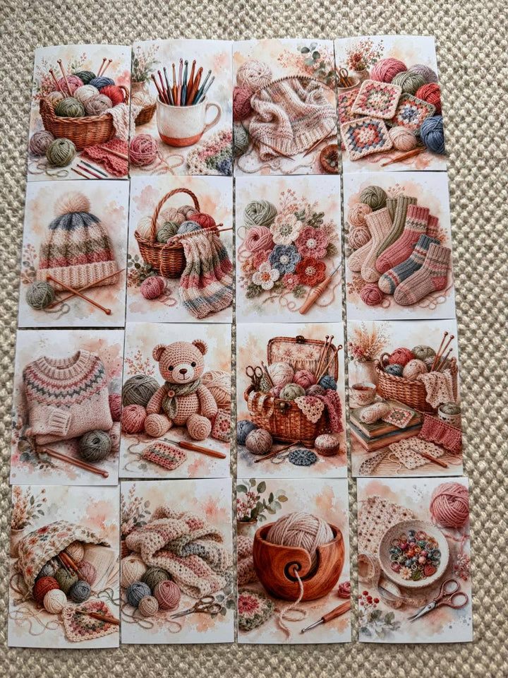 Knitting & Crochet Stickers Set of 16, Cozy Yarn Watercolor Stickers, Crochet Journal Stickers, Handmade UK, Craft Lover Gift