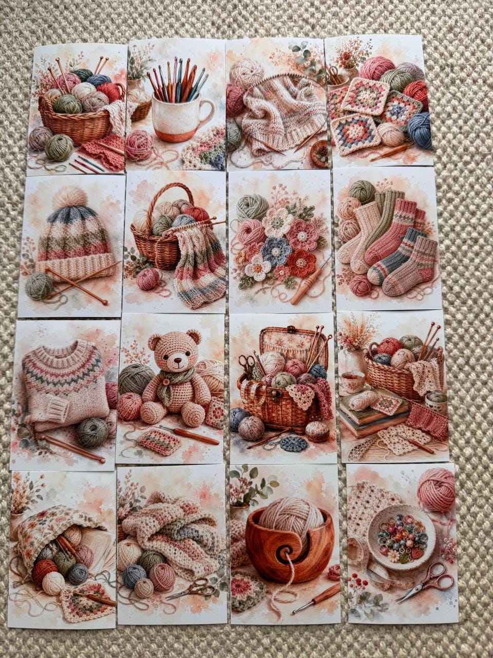 Knitting & Crochet Stickers Set of 16, Cozy Yarn Watercolor Stickers, Crochet Journal Stickers, Handmade UK, Craft Lover Gift