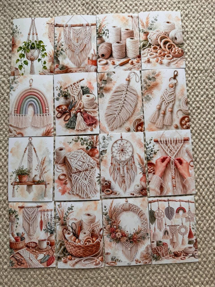 Macrame Stickers Set of 16, Boho Macrame Watercolor Stickers, Fiber Art Craft Stickers, Junk Journal, Handmade in the UK Decor