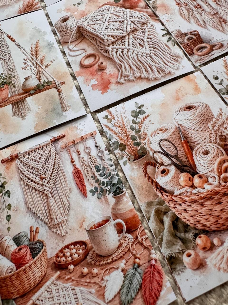 Macrame Stickers Set of 16, Boho Macrame Watercolor Stickers, Fiber Art Craft Stickers, Junk Journal, Handmade in the UK Decor