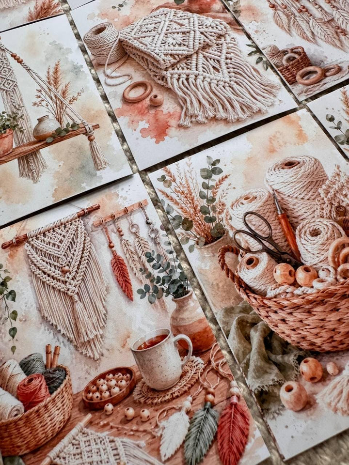 Macrame Stickers Set of 16, Boho Macrame Watercolor Stickers, Fiber Art Craft Stickers, Junk Journal, Handmade in the UK Decor