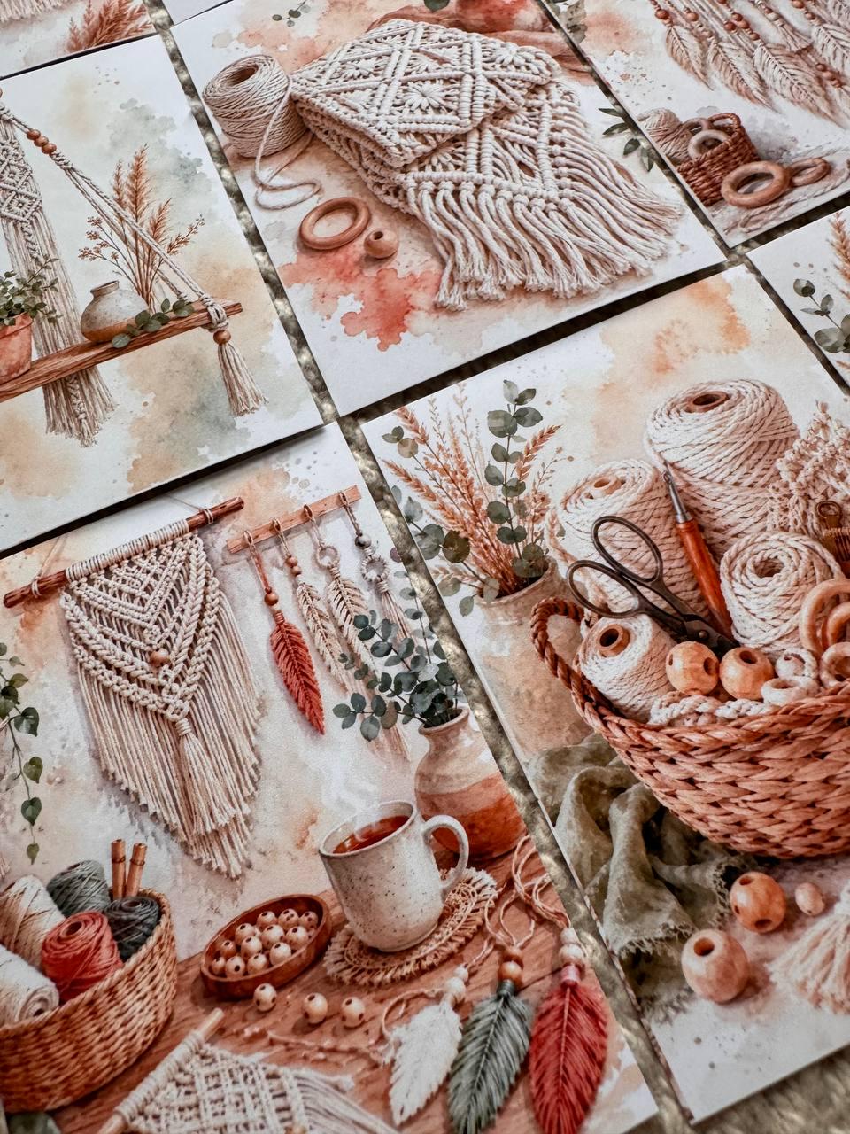 Macrame Stickers Set of 16, Boho Macrame Watercolor Stickers, Fiber Art Craft Stickers, Junk Journal, Handmade in the UK Decor