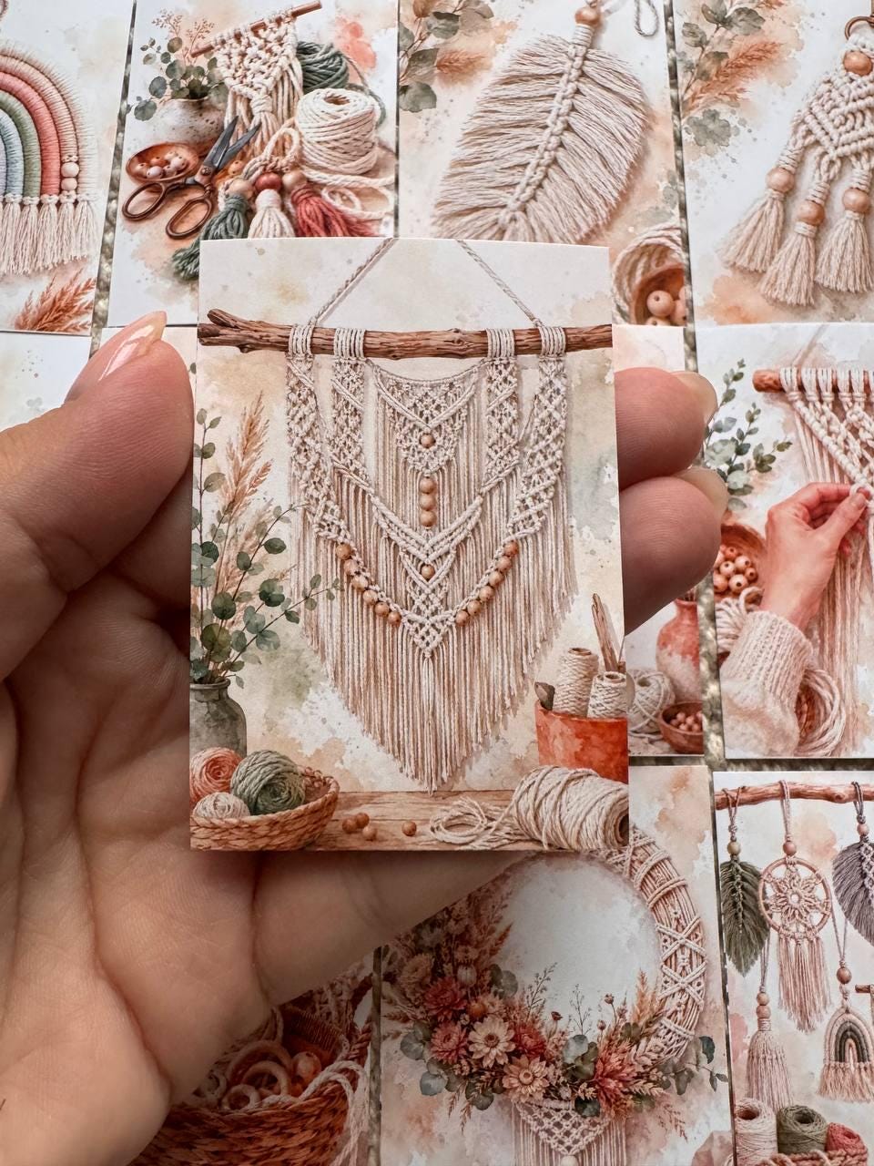 Macrame Stickers Set of 16, Boho Macrame Watercolor Stickers, Fiber Art Craft Stickers, Junk Journal, Handmade in the UK Decor