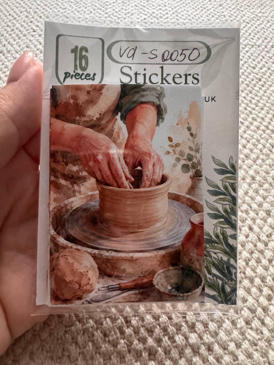 Pottery Stickers Set of 16, Ceramic Studio Watercolor Stickers, Pottery Wheel, Clay Art, Junk Journal, Handmade in the UK Decor