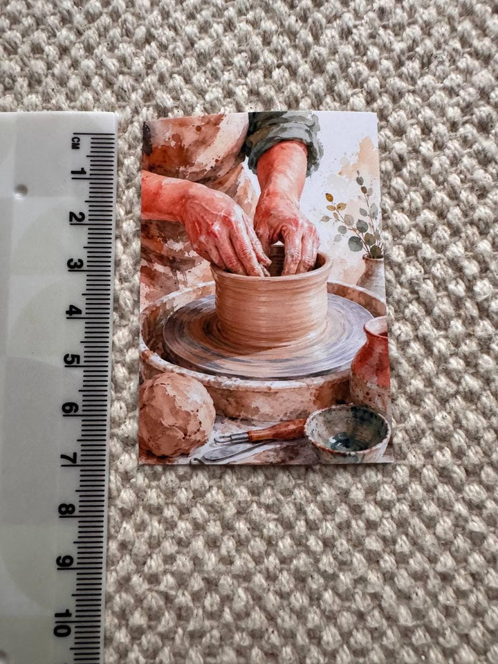 Pottery Stickers Set of 16, Ceramic Studio Watercolor Stickers, Pottery Wheel, Clay Art, Junk Journal, Handmade in the UK Decor