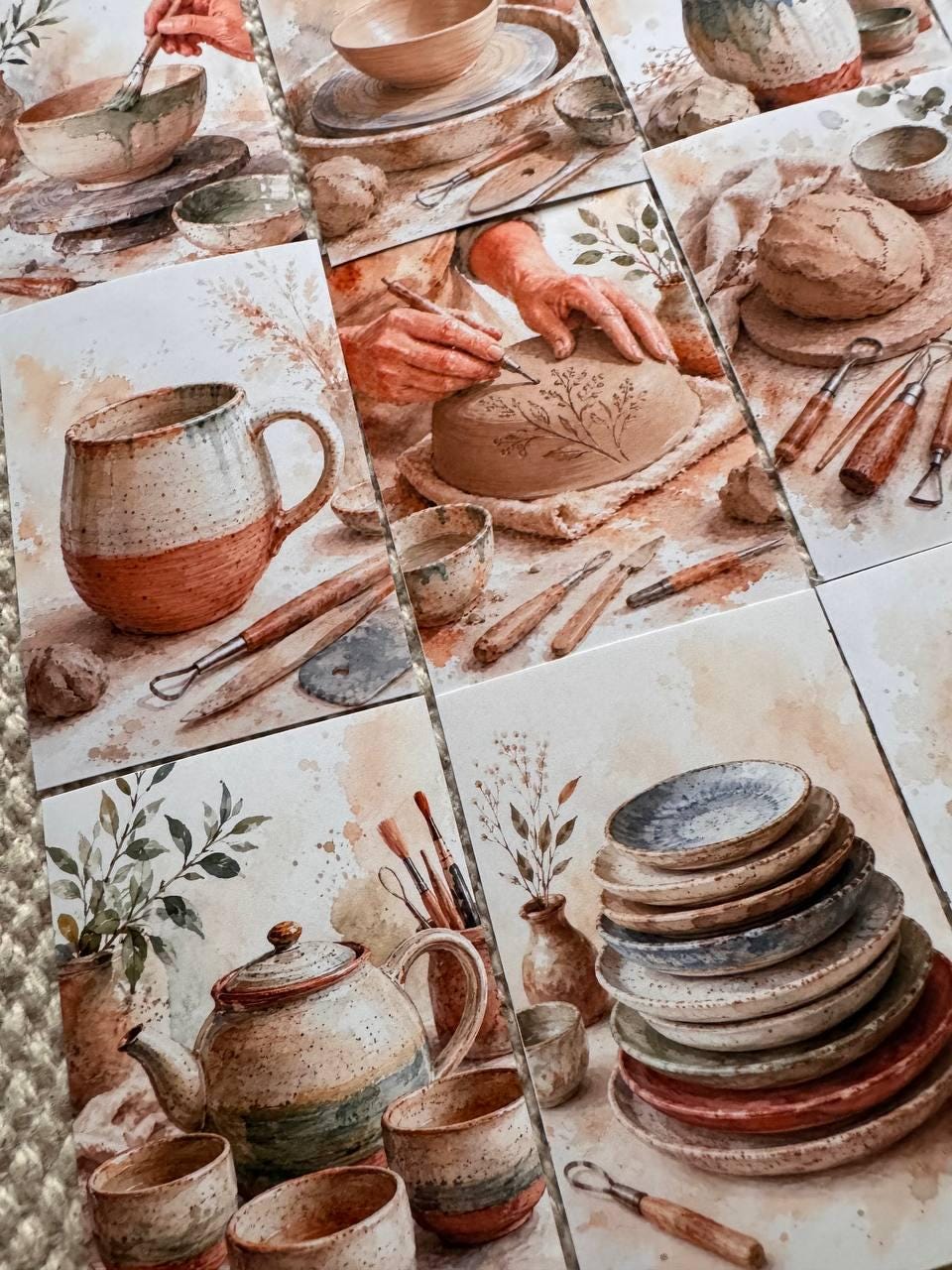 Pottery Stickers Set of 16, Ceramic Studio Watercolor Stickers, Pottery Wheel, Clay Art, Junk Journal, Handmade in the UK Decor