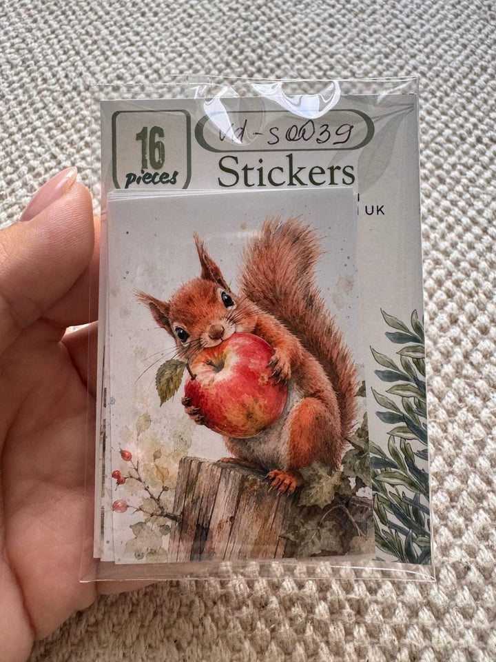 Cute British Countryside Animal Stickers Set of 16, Woodland Wildlife, Robin, Fox, Bunny, Hedgehog, Duck, UK Handmade Stickers
