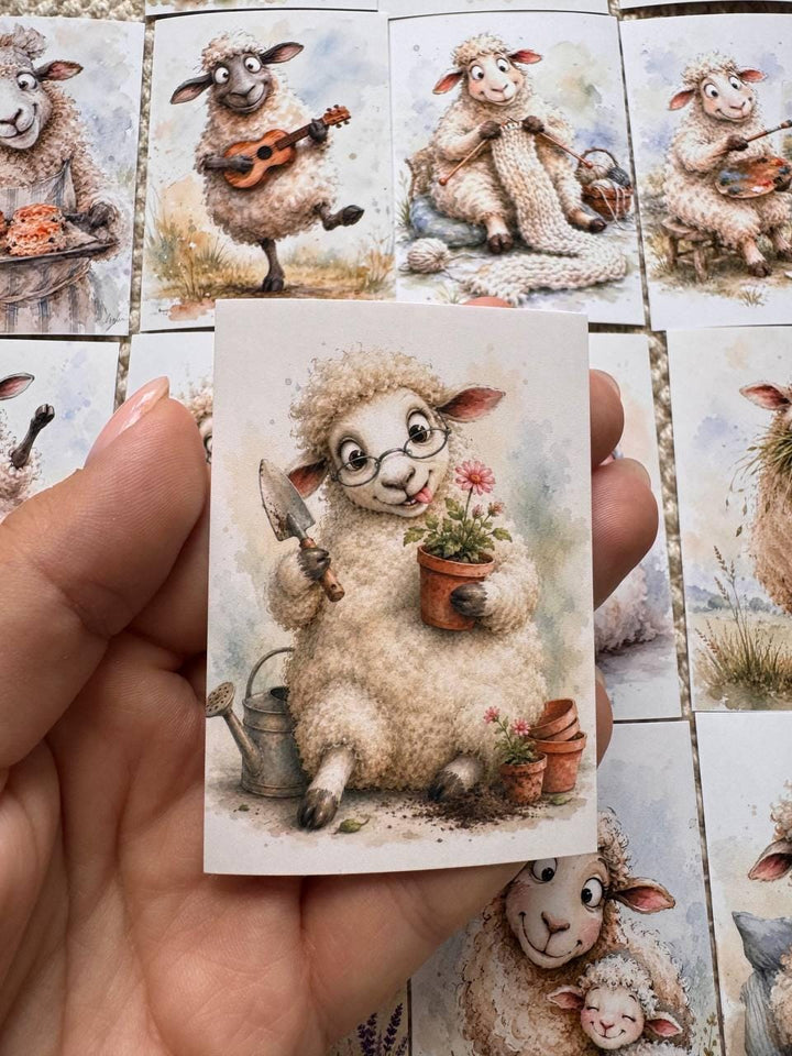 Funny Sheep Stickers Set of 16, Cute Farm Animal Stickers, Cottagecore Journal Stickers, Handmade in UK, Scrapbooking Decor