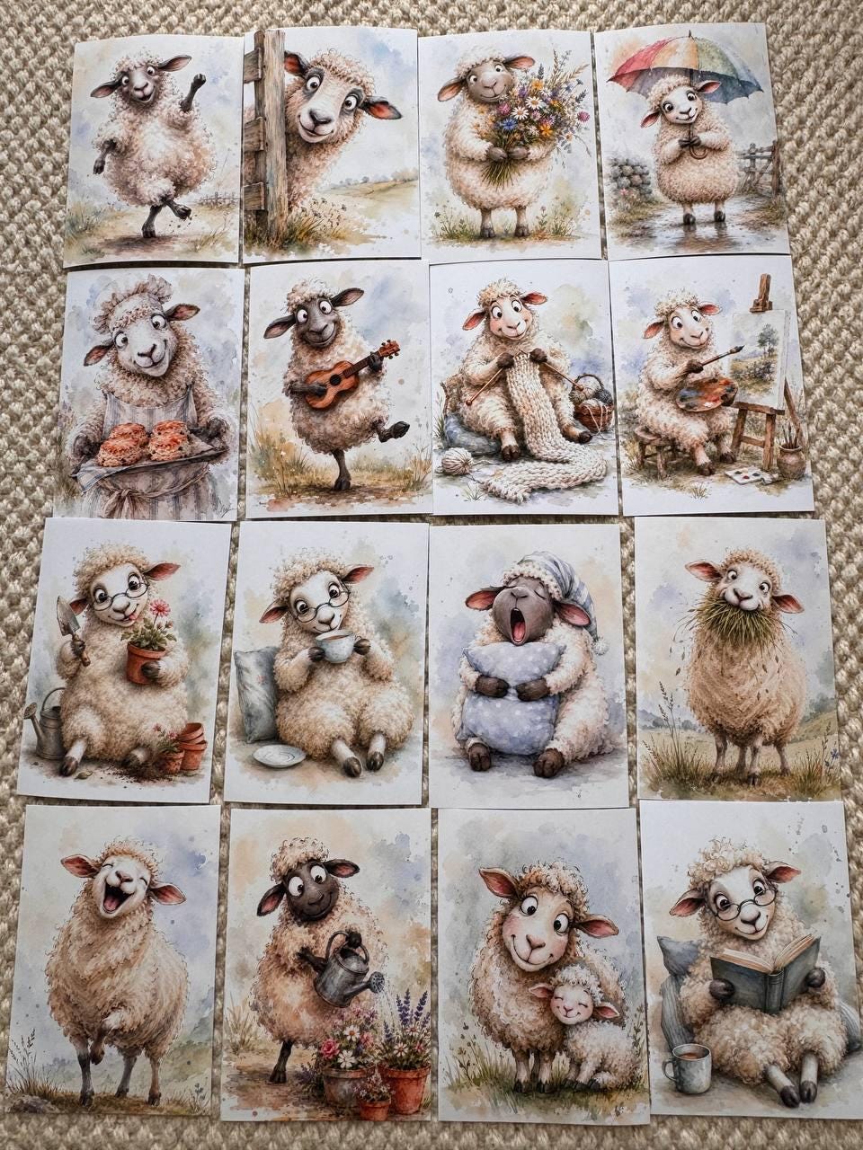 Funny Sheep Stickers Set of 16, Cute Farm Animal Stickers, Cottagecore Journal Stickers, Handmade in UK, Scrapbooking Decor