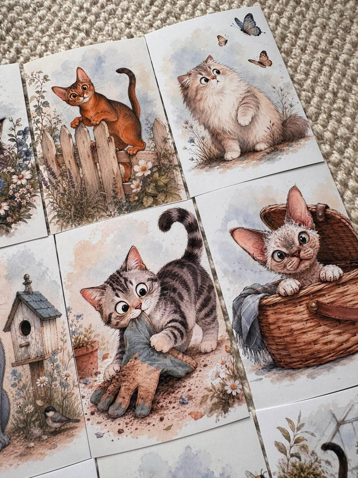 Cute Cat Stickers Set of 16, Watercolor Cat Stickers, Kawaii Kitty Journal Stickers, Handmade in UK, Scrapbooking & Planner Decor