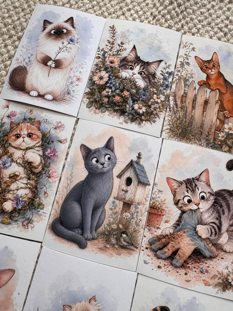 Cute Cat Stickers Set of 16, Watercolor Cat Stickers, Kawaii Kitty Journal Stickers, Handmade in UK, Scrapbooking & Planner Decor