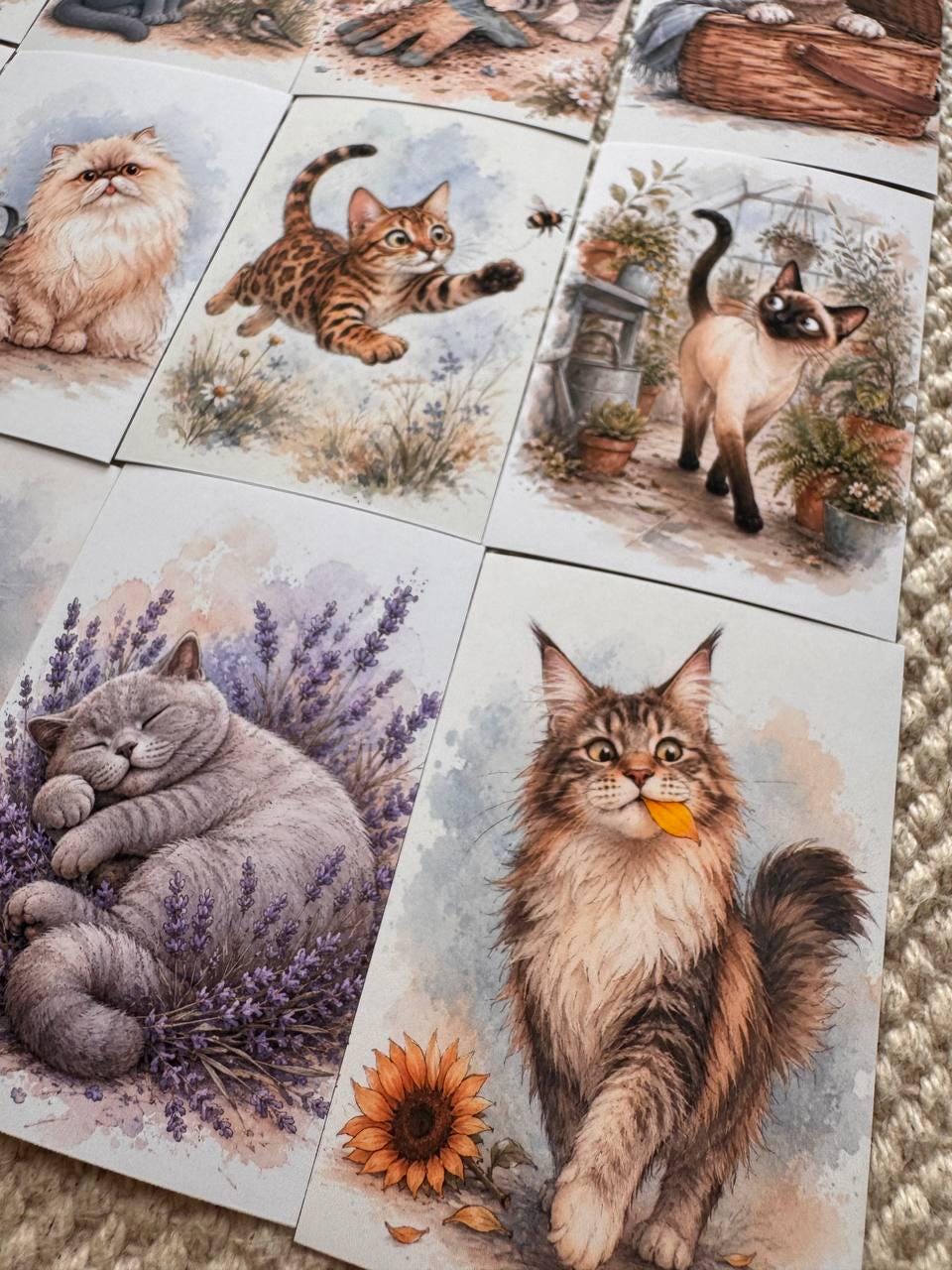 Cute Cat Stickers Set of 16, Watercolor Cat Stickers, Kawaii Kitty Journal Stickers, Handmade in UK, Scrapbooking & Planner Decor