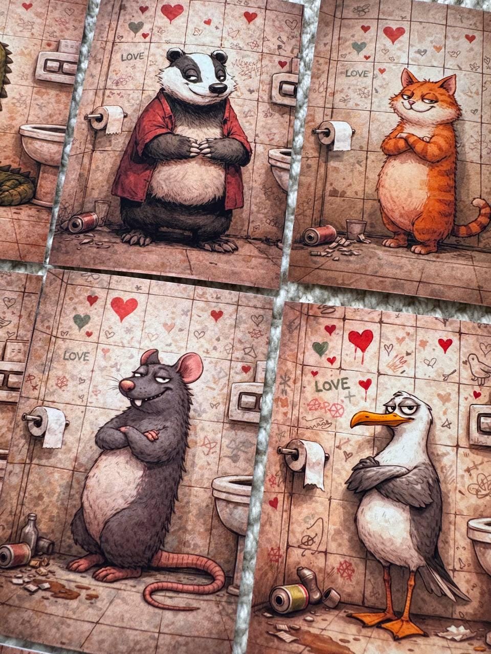 Funny Animal Bathroom Stickers Set of 16, Humorous Cute Animal Stickers, Handmade in UK, Scrapbooking, Journal, Planner Decor