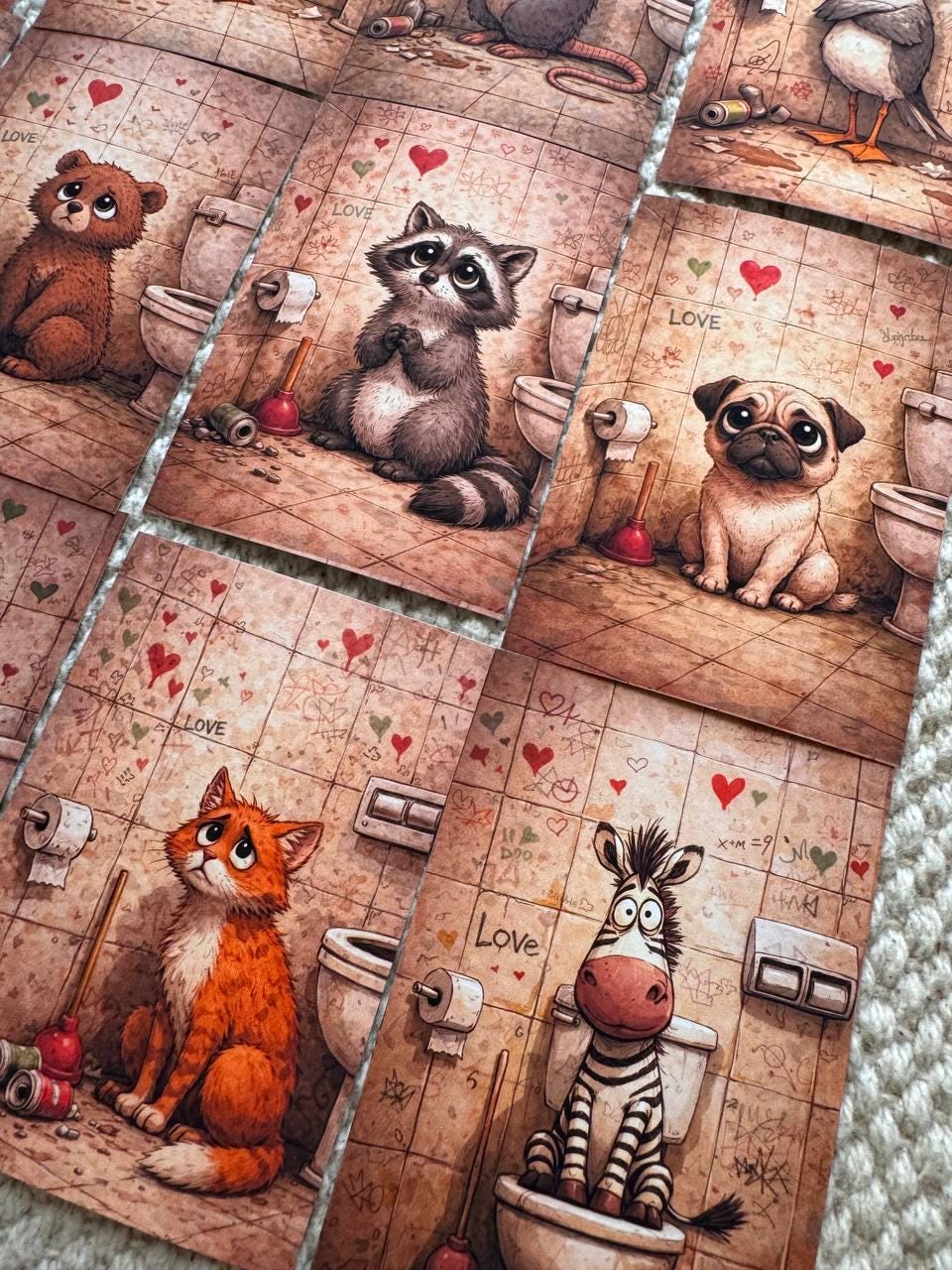 Funny Animal Bathroom Stickers Set of 16, Humorous Cute Animal Stickers, Handmade in UK, Scrapbooking, Journal, Planner Decor